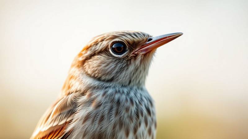 Gros plan sur la tête d'un Accenteur mouchet, mettant en évidence son bec fin.