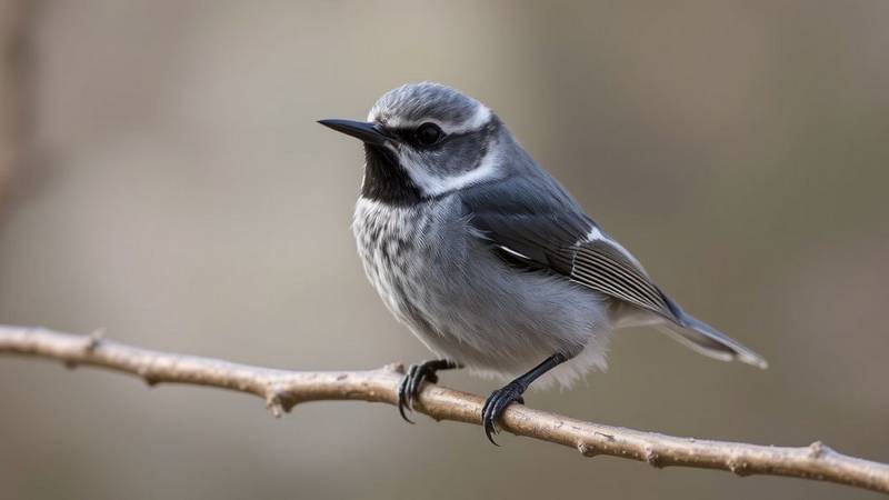 Une bergeronnette grise mâle, oiseau gris et blanc avec un plastron noir, perchée sur une branche.