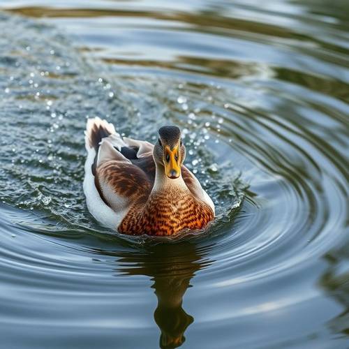 Un canard domestique barbotant dans l'eau.