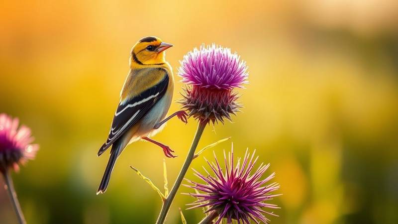 Chardonneret élégant sur un chardon.