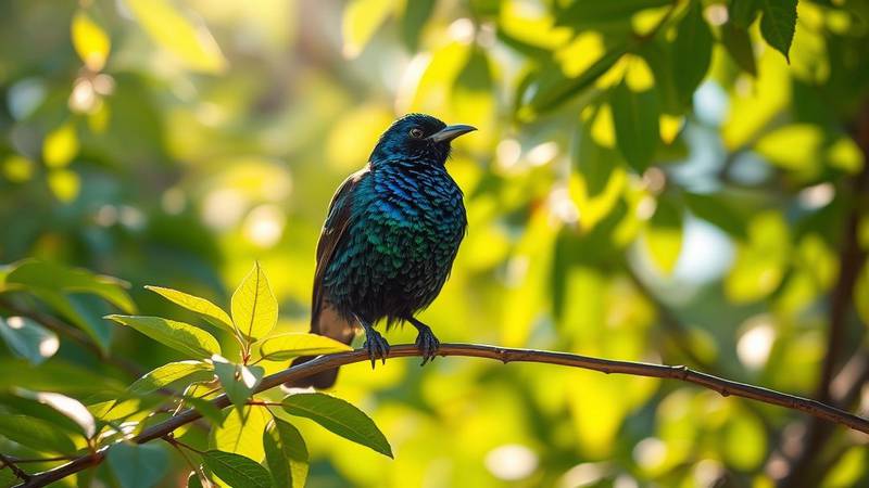 Étourneau sansonnet au plumage irisé.