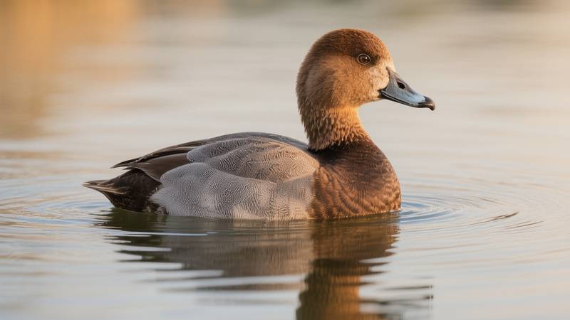 Femelle de Fuligule milouin sur l'eau