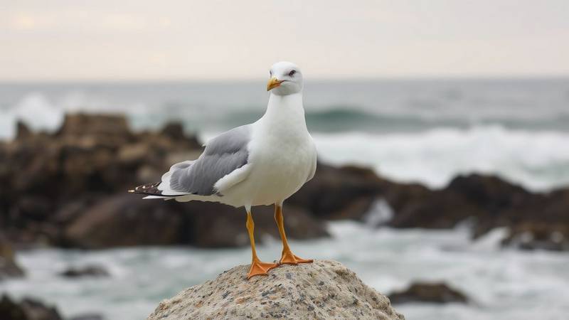 Un goéland adulte avec les plumes de son dos et de ses ailes légèrement ébouriffées par le vent.