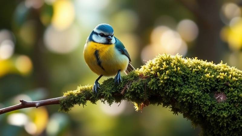Mésange Bleue avec sa calotte bleue distinctive.