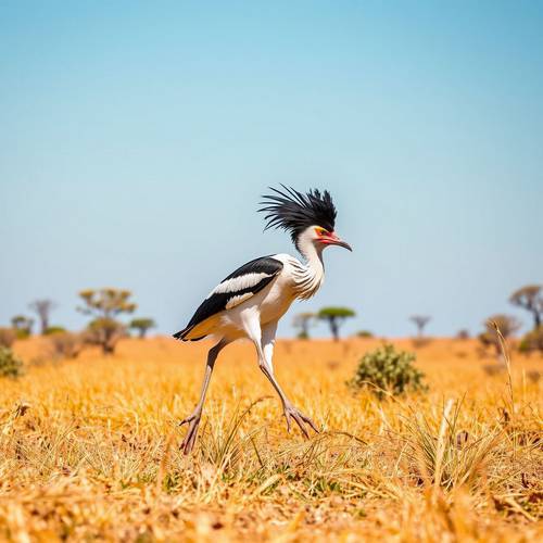 Un Messager sagittaire marchant dans la savane africaine.