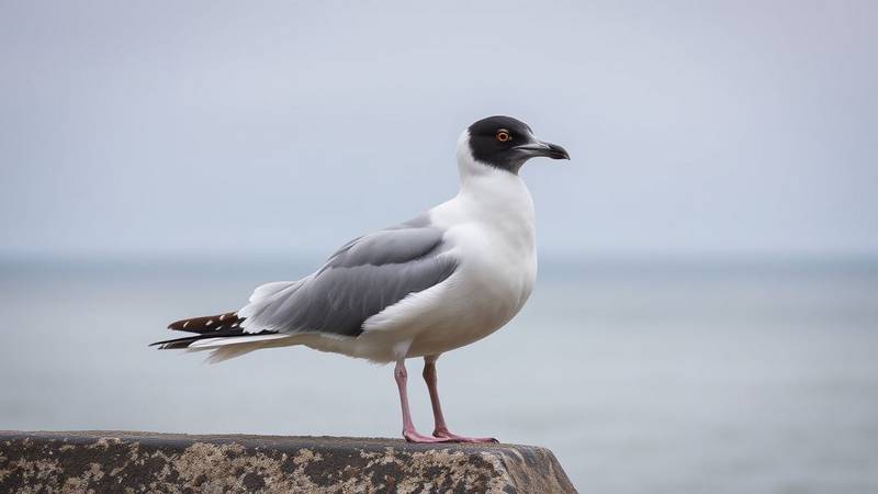 Une mouette rieuse en plumage d'hiver, sans capuchon mais avec la tache sombre caractéristique derrière l'oeil.