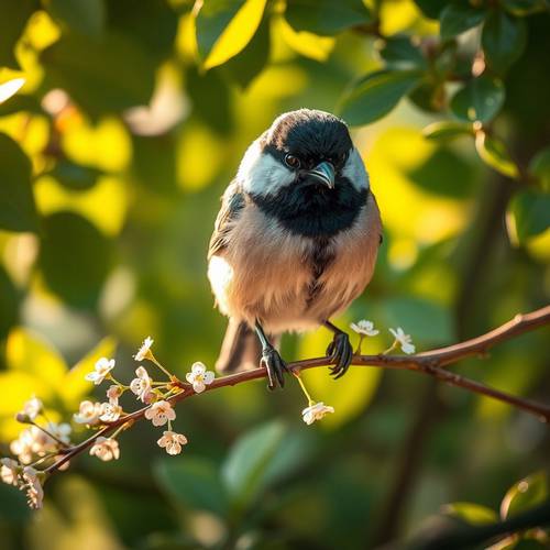 Portrait d'une Mésange charbonnière avec sa tête noire et sa large 'cravate' noire.