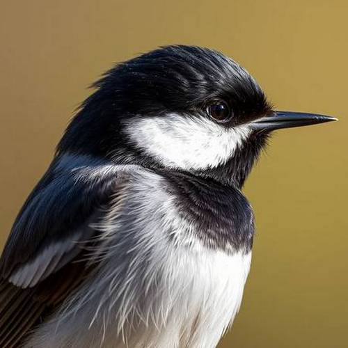 Portrait d'une Mésange nonnette avec sa tête noire et brillante.