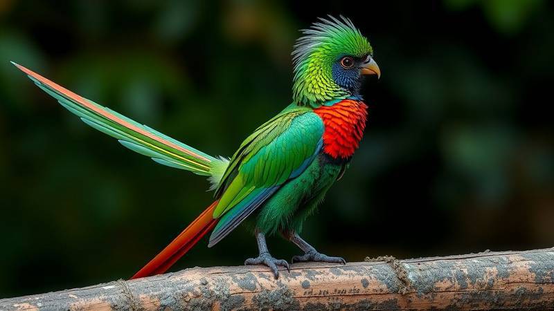 Un Quetzal resplendissant mâle avec sa longue queue.