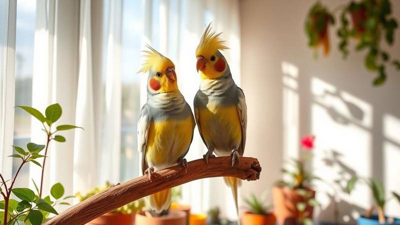 Un Cockatiels sur un percheoir.