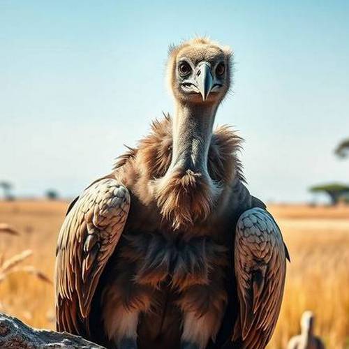 Un Vautour Africain avec son cou nu, typique des charognards.