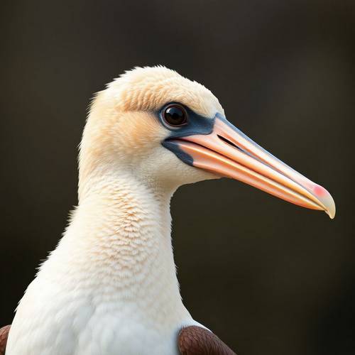 Portrait of a Brown Booby with a stocky body and conical bill.