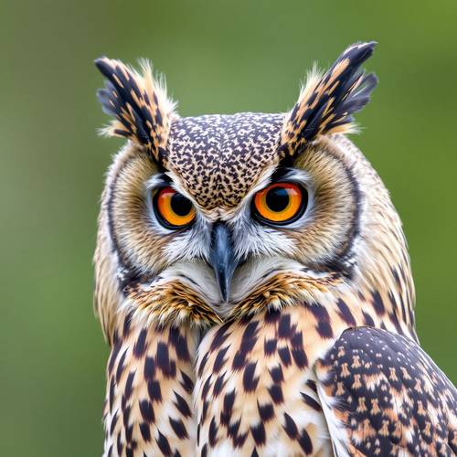 A Eurasian Eagle-Owl with its large orange eyes and ear tufts.