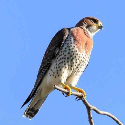 A male Eurasian Sparrowhawk with reddish plumage on its chest.