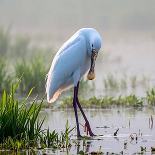 Close-up of the unique spoon-shaped bill of the Eurasian Spoonbill.