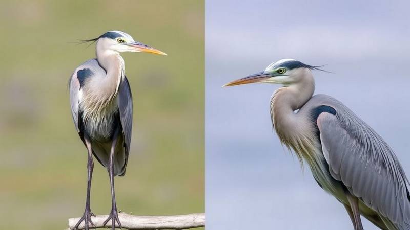 Adult and juvenile Grey Herons.