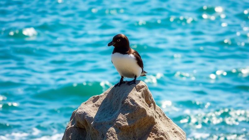 A Little Auk in flight, showing its compact body and rapid wingbeats.