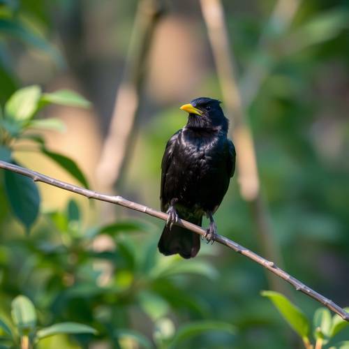 A male Blackbird with its yellow beak.