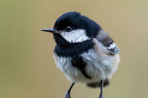 Marsh Tit with a glossy black cap and small bib.