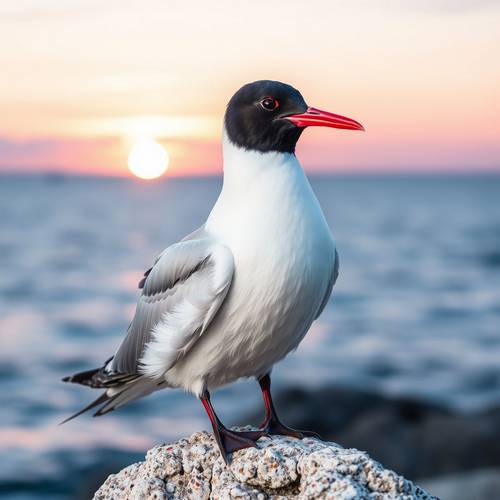 Portrait of an Arctic Tern showing its solid red bill.
