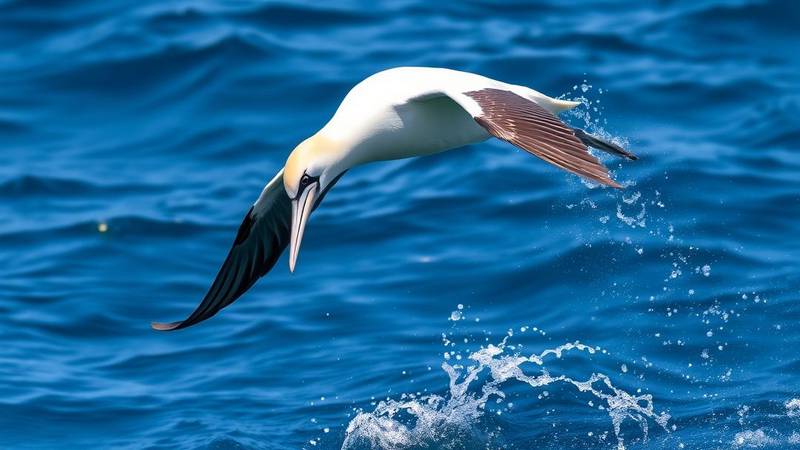 Northern Gannet diving into the ocean.