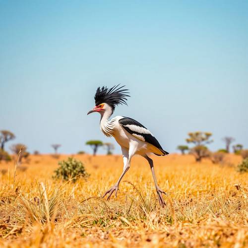 A Secretarybird with its characteristic crest of feathers.