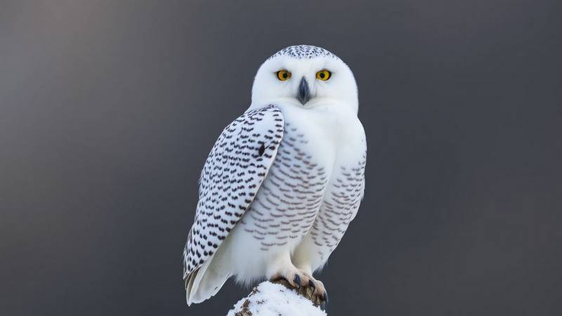 Female Snowy Owl perched.