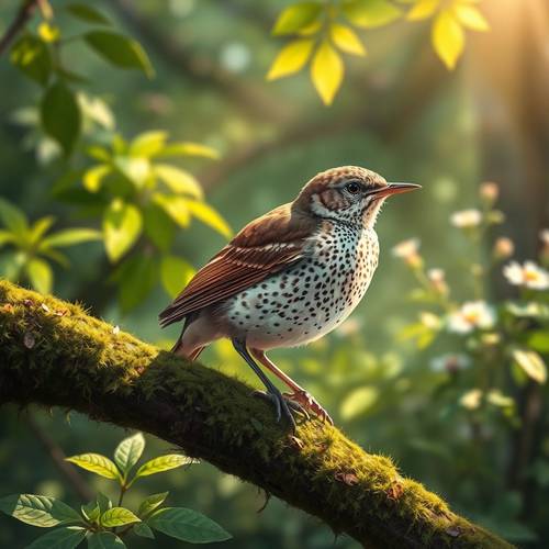 Song Thrush with speckled plumage.