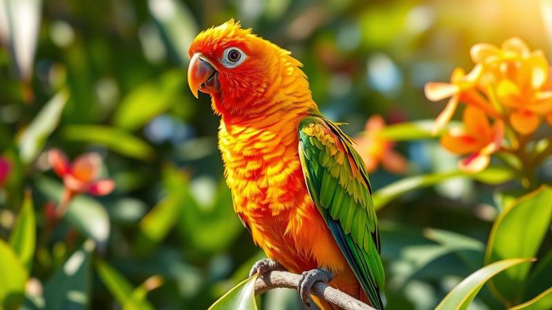 Sun Conure with vibrant colors.