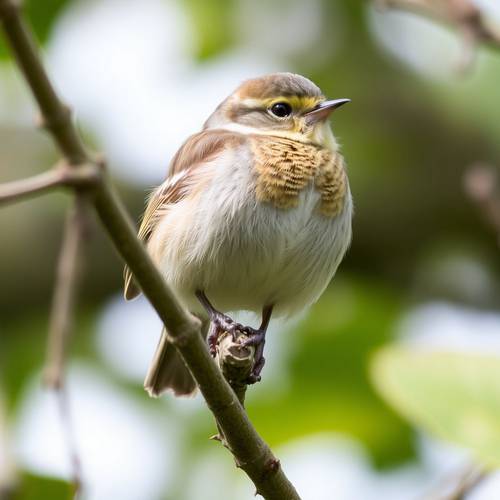 Portrait of a Tree Pipit showing its pinkish legs and bold breast streaks.